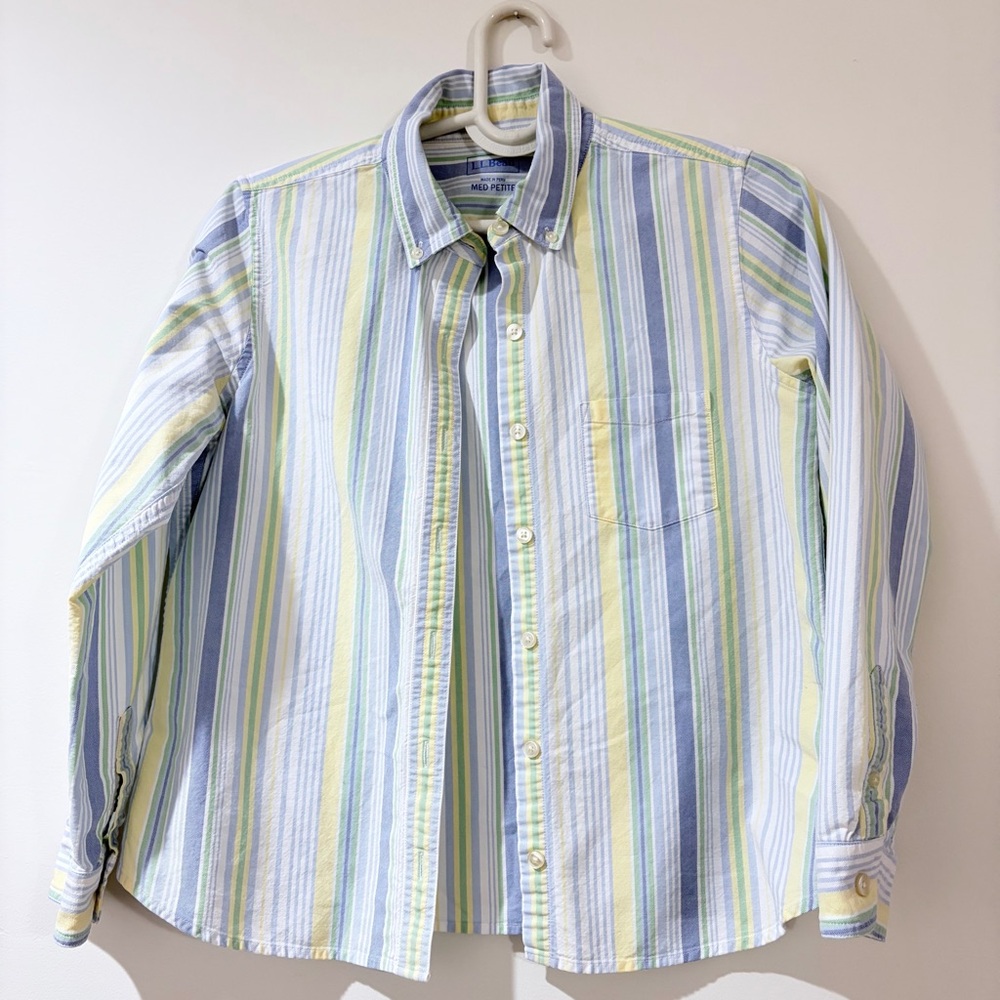 L.L. Bean Cotton Striped Long Sleeve Button-Up Women Shirt - Medium Petite